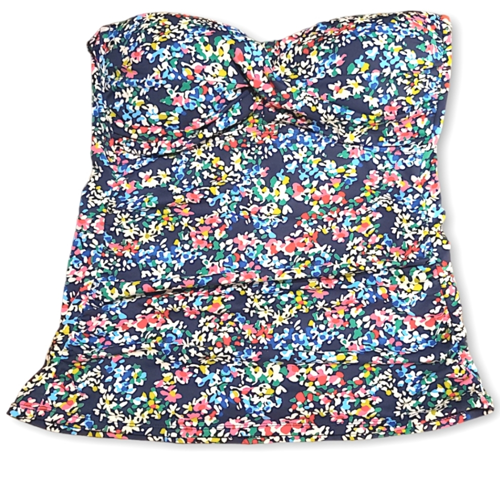 Ann Cole Navy Blue Floral Print Tankini top Strapless Size Medium